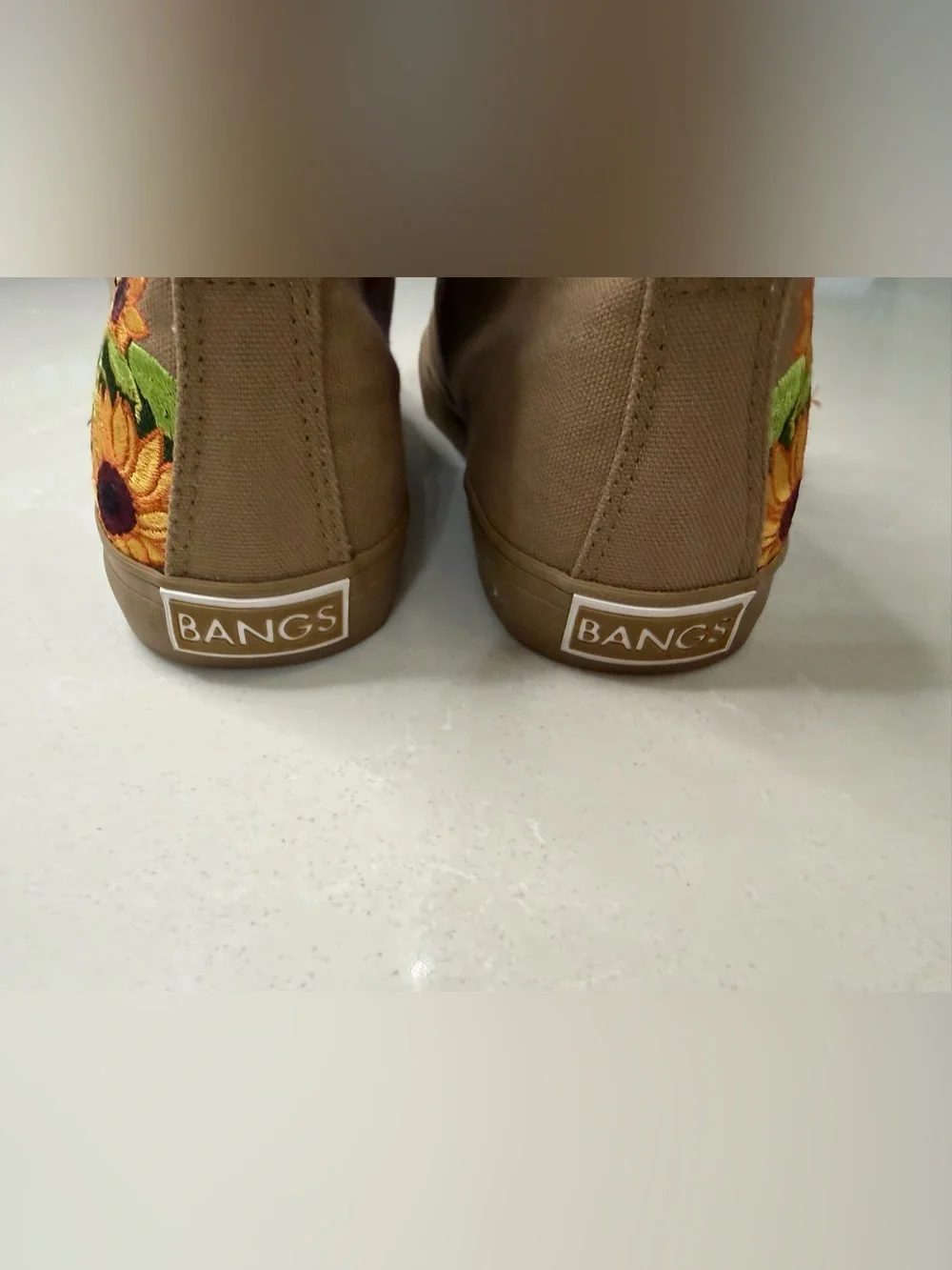 BANGS Shoes Old Pine Sunflower Embroidered Canvas High Top Sneakers, Women’s 8